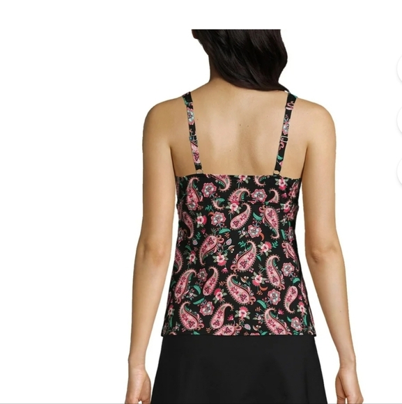 Lands' End Women's Paisley Swim Top - Black and Pink - Picture 2 of 6